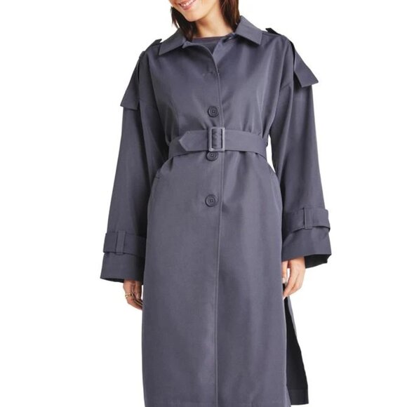 NWT SPLENDID Dane Twill Trench Coat in Ash Navy Size M - Picture 2 of 7